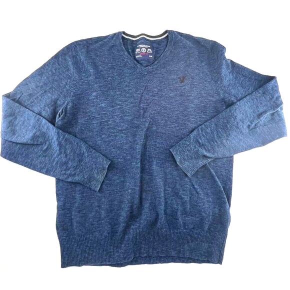 American Eagle Sweater Mens Medium Blue V Neck Pullover Work Preppy Athletic Fit - Picture 1 of 8